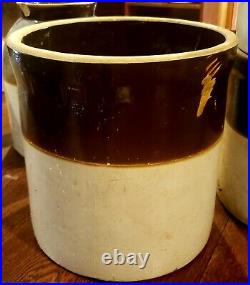 Lot of 7 Antique 6 3 2 1.5 Gallon Stoneware Brown & White/Cream Crock Pottery