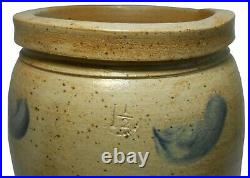 MID-19TH C AMERICAN ANTIQUE 1.5 GL NARROW STONEWARE CER CROCK WithSTAMP/BLUE SLIP