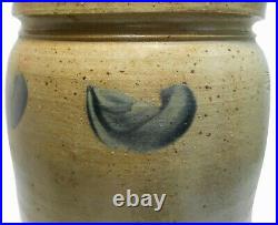MID-19TH C AMERICAN ANTIQUE 1.5 GL NARROW STONEWARE CER CROCK WithSTAMP/BLUE SLIP