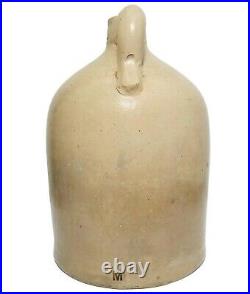 MID-LATE 19TH C AMERICAN ANTIQUE STONEWARE 3 GAL JUG WithCOBALT BLUE BEE STING DEC