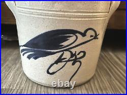 Mahon Pottery BIRD Design Blue Salt Glaze Stoneware Crock Butter Churn 1 Gallon