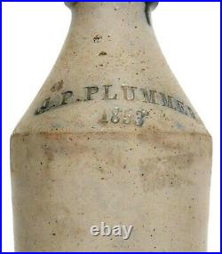 Mid-19th C J P Plummer Boston Ma 1853 Antique Stmpd Stoneware Bottle, Blue Spout