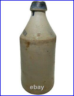 Mid-19th C J P Plummer Boston Ma 1853 Antique Stmpd Stoneware Bottle, Blue Spout