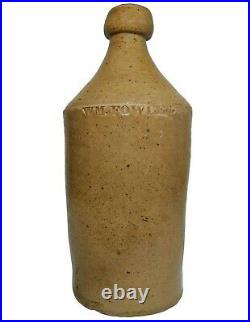 Mid-19th C Wm Fowler American Antique Salt-glazed Stoneware Root Beer Cer Bottle