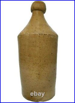 Mid-19th C Wm Fowler American Antique Salt-glazed Stoneware Root Beer Cer Bottle
