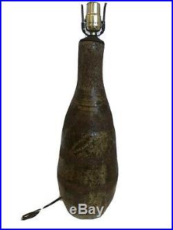 Mid Century Eames Martz Era Danish Modern Signed Pottery Lamp Incised Stoneware