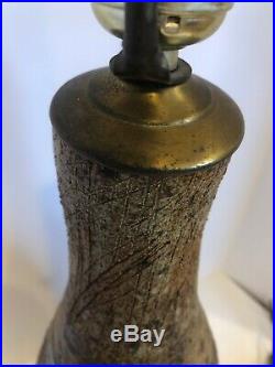 Mid Century Eames Martz Era Danish Modern Signed Pottery Lamp Incised Stoneware