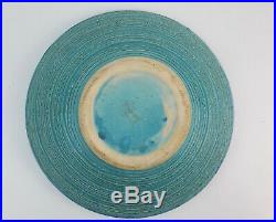 Mid Century Modern Turquoise blue crescent oval stoneware pottery bowl dish