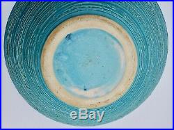 Mid Century Modern Turquoise blue crescent oval stoneware pottery bowl dish