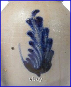 Mid-late 19th C American Antique Prim Cobalt Blue Slip Fern Dec Stoneware Crock