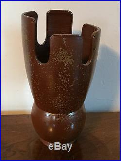 Modernist Brown Stoneware Pottery Vase in the Manner of Hans Coper