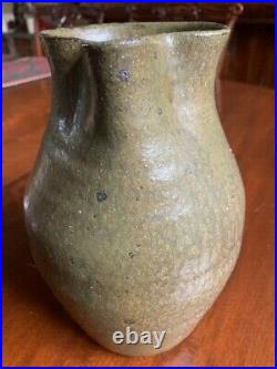 NATHANIEL HEWELL Stoneware Pottery Tobacco Spit Pitcher by 10 Tall
