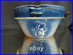 NEAR MINT! A. E. Hull (1905-35) Apricot Blue & White Stoneware Bowl Salt Glaze