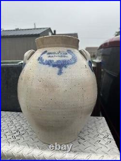N Clark Athens NY Ovoid Stoneware Jar C. 1825 Cobalt Blue 4 Gallon