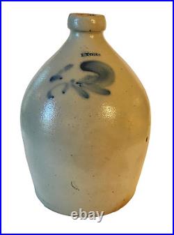 Nathan Clark & Co. LYONS NY One Gallon Stoneware Jug with Cobalt Flower ca1840