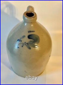 Nathan Clark & Co. LYONS NY One Gallon Stoneware Jug with Cobalt Flower ca1840