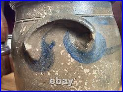 Nice! Antique Stoneware Cobalt Blue Stencil Freehand Williams Reppert Greensboro