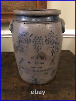 Nice Antique Stoneware Salt Glaze Crock Jas Hamilton Cobalt Stencil Decoration
