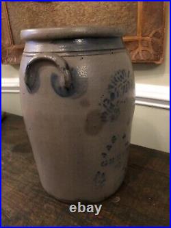 Nice Antique Stoneware Salt Glaze Crock Jas Hamilton Cobalt Stencil Decoration