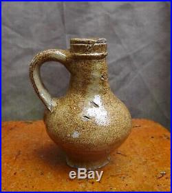 Nice quality 17th Century German Rearen stoneware oil jug found in Amsterdam