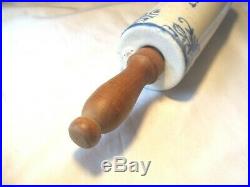 Nicest Old Original Stoneware Adv. Rolling Pin With Colbolt Blue Decoration