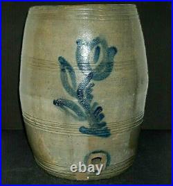 Novel Early (1830-65) 3 GAL Blue Decorated Stoneware Water Cooler Salt Glazed