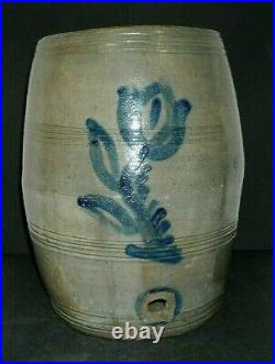 Novel Early (1830-65) 3 GAL Blue Decorated Stoneware Water Cooler Salt Glazed