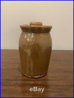 Old Antique Vtg Ca 1800s Small Quart Size Hand Made Pottery Churn With Lid Brown