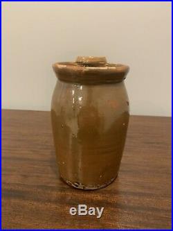 Old Antique Vtg Ca 1800s Small Quart Size Hand Made Pottery Churn With Lid Brown