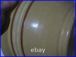 Old, Antique Yellow Ware, Stoneware Large 14 Mixing Bowl, Mocha Banded Stripes