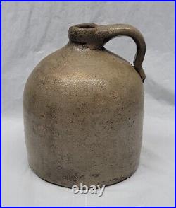 Old stoneware jug american antique pottery / 1800s handled jug 4308