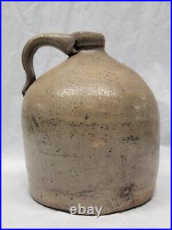 Old stoneware jug american antique pottery / 1800s handled jug 4308