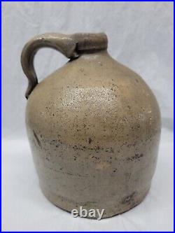 Old stoneware jug american antique pottery / 1800s handled jug 4308