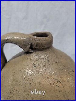 Old stoneware jug american antique pottery / 1800s handled jug 4308