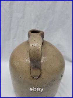 Old stoneware jug american antique pottery / 1800s handled jug 4308