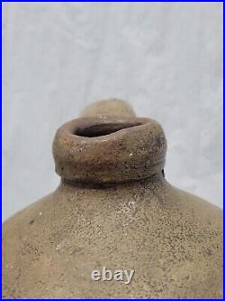 Old stoneware jug american antique pottery / 1800s handled jug 4308