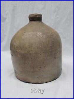 Old stoneware jug american antique pottery / 1800s handled jug 4308