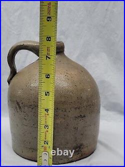 Old stoneware jug american antique pottery / 1800s handled jug 4308