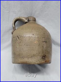 Old stoneware jug american antique pottery / 1800s handled jug 4308