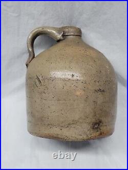 Old stoneware jug american antique pottery / 1800s handled jug 4308