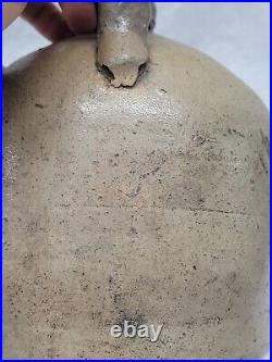 Old stoneware jug american antique pottery / 1800s handled jug 4308