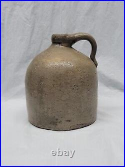 Old stoneware jug american antique pottery / 1800s handled jug 4308