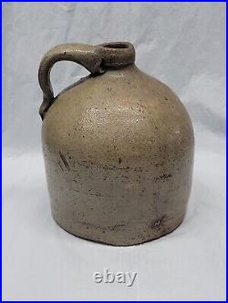 Old stoneware jug american antique pottery / 1800s handled jug 4308