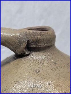 Old stoneware jug american antique pottery / 1800s handled jug 4959