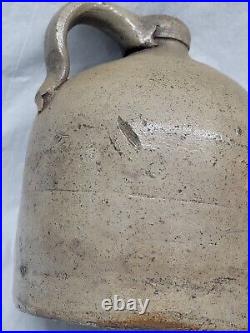 Old stoneware jug american antique pottery / 1800s handled jug 4959
