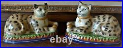 PAIR pottery cats leopards Staffordshire type mantle Bookends antique perfect