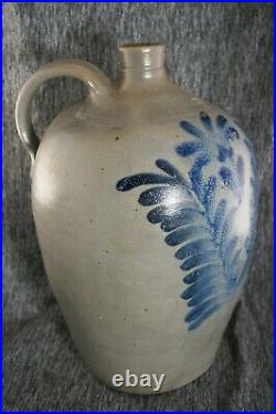 Pa Blue Decorated 2 Gallon STONEWARE JUG Flower and Ferns