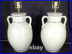 Pair MID Century Pottery Olive Jar Stoneware Double Handle Lamps