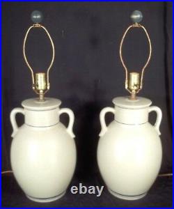 Pair MID Century Pottery Olive Jar Stoneware Double Handle Lamps