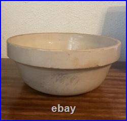 Pair of 2 Antique Primitive Stoneware Pottery Nesting Mixing Bowls, 10.5 & 9